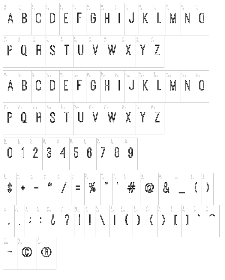 Ostrich Sans Inline font map